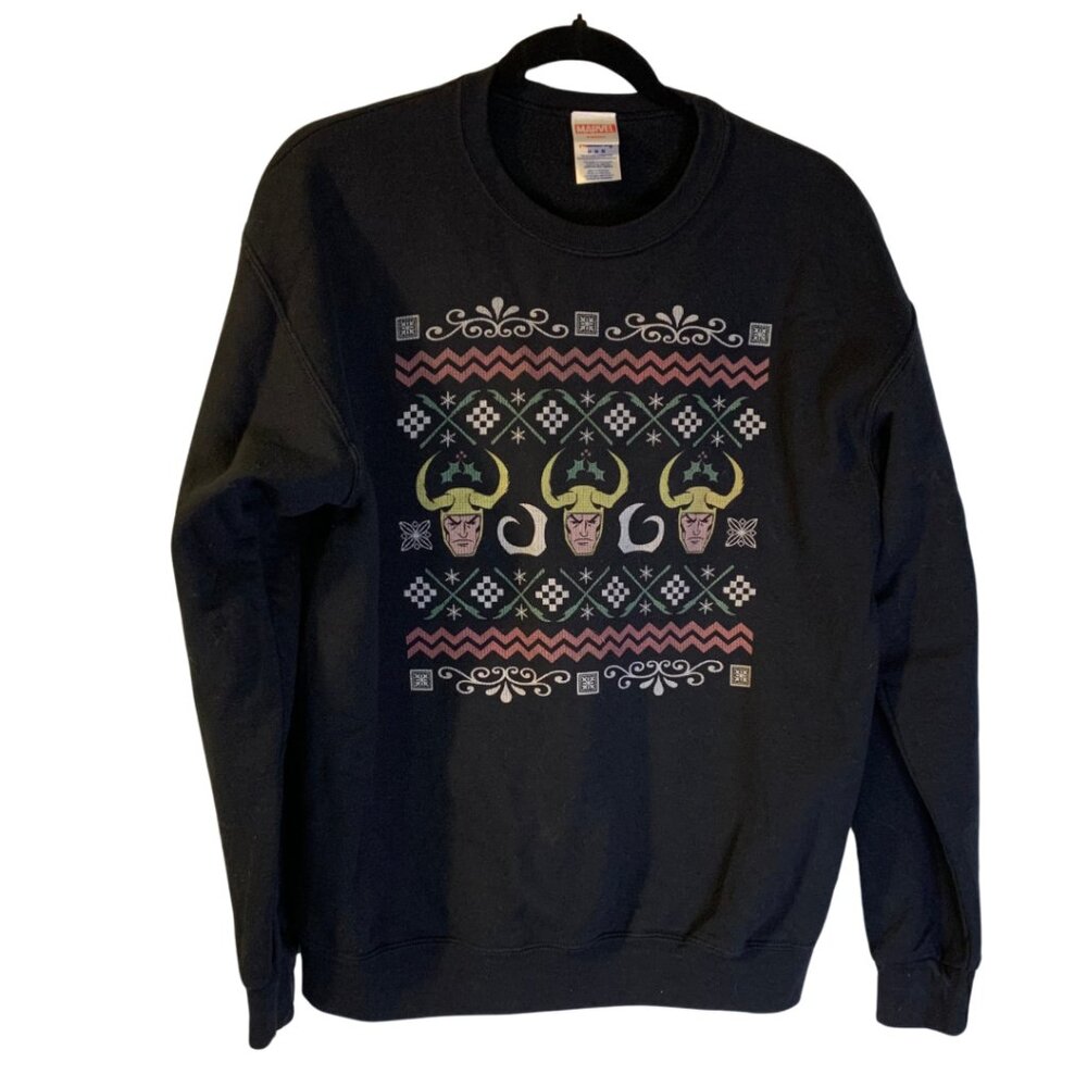 Marvel Men's Loki Ugly Christmas Sweatshirt Size M Black Holiday Party Casual